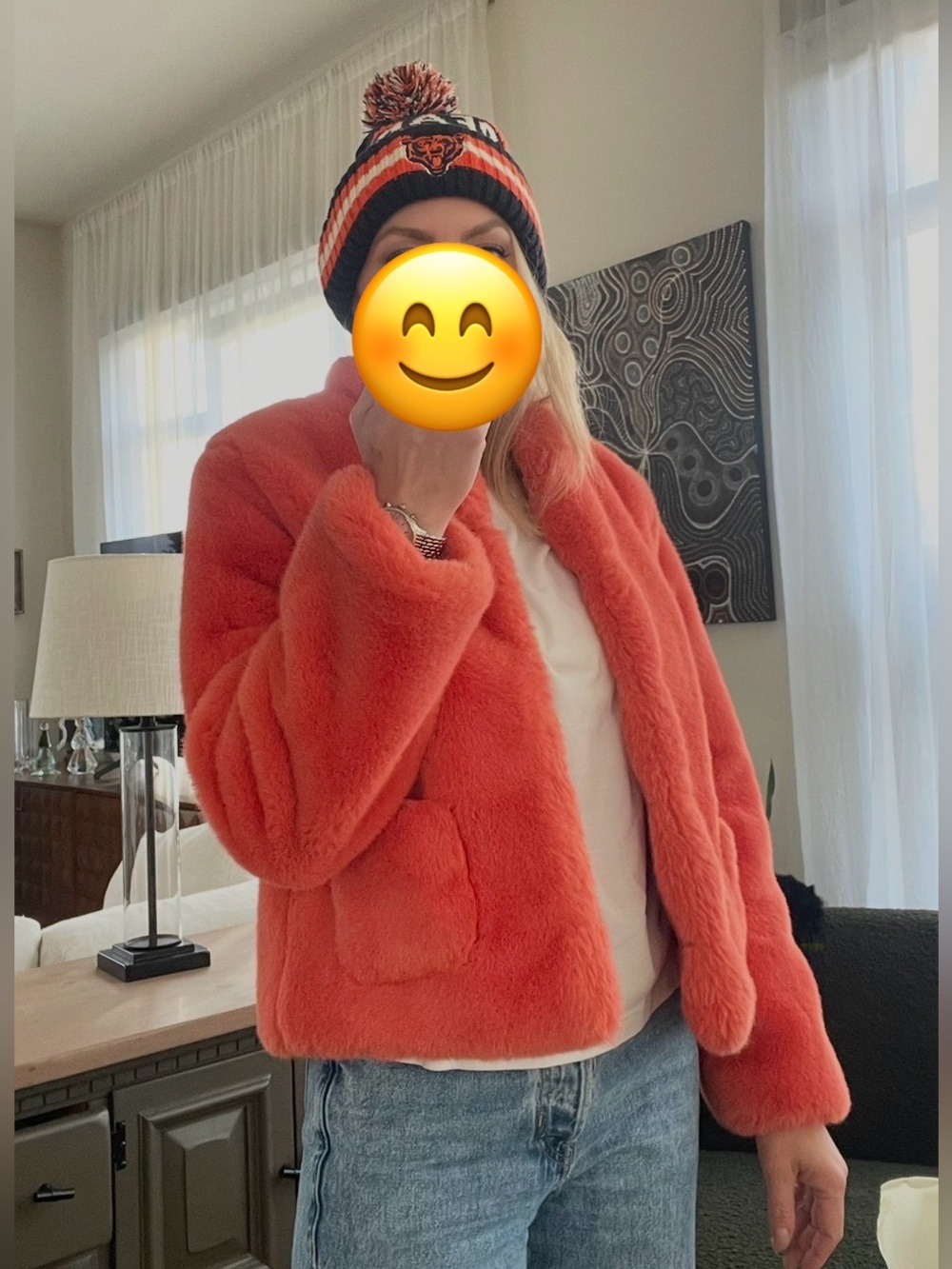 dRA Anthropologie Orange Teddy Faux-Fur Jacket S